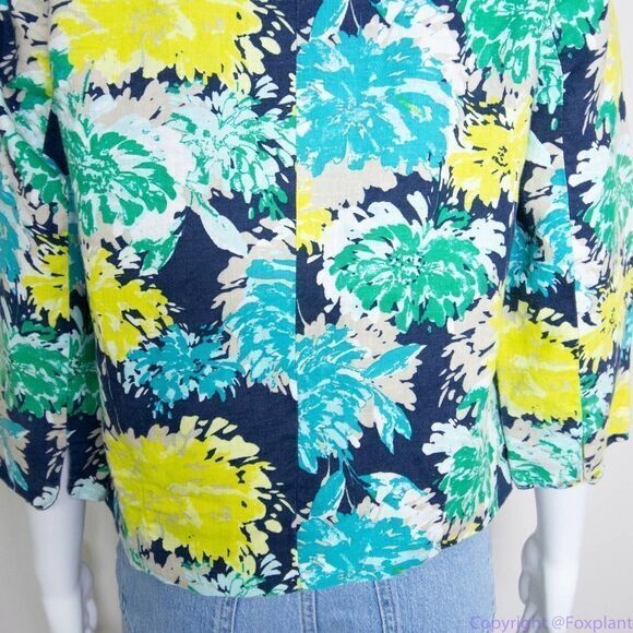 Kim‎ Rogers linen hawaii floral print blazer jacket, women's size Petite Small - Picture 10 of 16